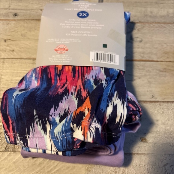 Just Be Plus Super Soft Leggings 2X & 3X Two Pack - Paint Brush & Purple Rose - Picture 16 of 16